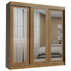 Guarda-Roupa Casal Madesa Kansas 3 Portas de Correr de Espelho 3 Gavetas Rustic