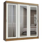 Guarda-Roupa Casal Madesa Kansas 3 Portas de Correr de Espelho 3 Gavetas Rustic/Branco