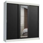 Guarda-Roupa Casal Madesa Kansas 3 Portas de Correr com Espelho 3 Gavetas Branco/Preto