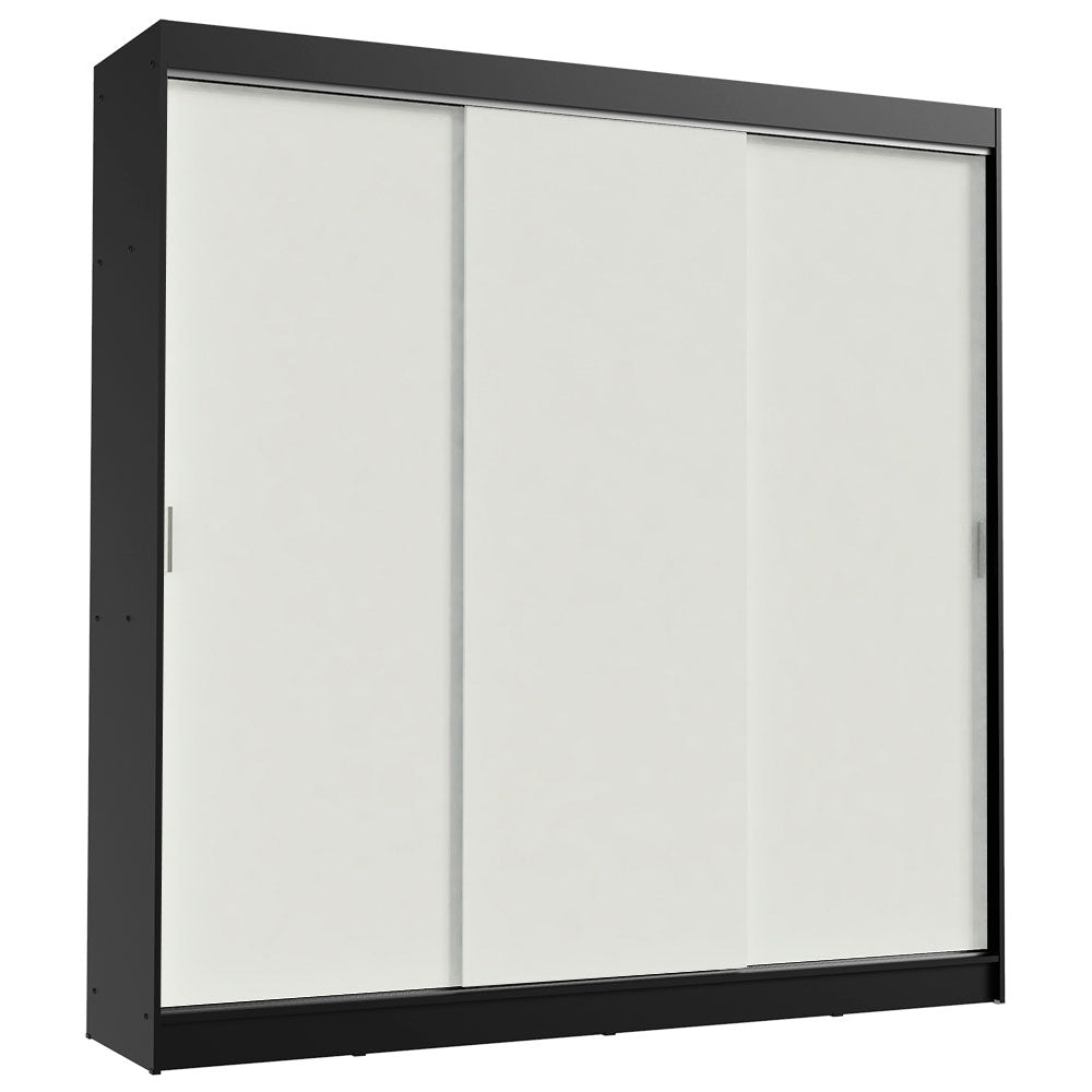 Guarda-Roupa Casal Madesa Kansas 3 Portas de Correr 3 Gavetas Preto/Branco