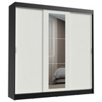 Guarda-Roupa Casal Madesa Kansas 3 Portas de Correr com Espelho 3 Gavetas Preto/Branco