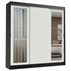Guarda-Roupa Casal Madesa Kansas 3 Portas de Correr com Espelhos 3 Gavetas Preto/Branco