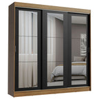 Guarda-Roupa Casal Madesa Kansas 3 Portas de Correr de Espelho 3 Gavetas Rustic/Preto