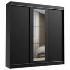 Guarda-Roupa Casal Madesa Kansas 3 Portas de Correr com Espelho 3 Gavetas Preto