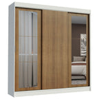 Guarda-Roupa Casal Madesa Kansas 3 Portas de Correr com Espelhos 3 Gavetas Branco/Rustic
