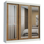 Guarda-Roupa Casal Madesa Kansas 3 Portas de Correr de Espelho 3 Gavetas Branco/Rustic