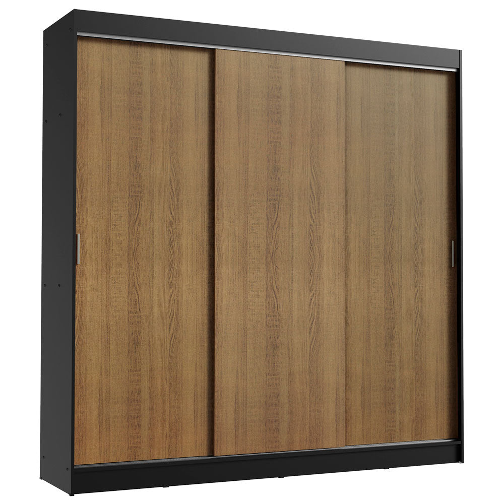 Guarda-Roupa Casal Madesa Kansas 3 Portas de Correr 3 Gavetas Preto/Rustic