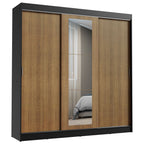Guarda-Roupa Casal Madesa Kansas 3 Portas de Correr com Espelho 3 Gavetas Preto/Rustic