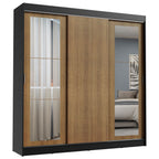 Guarda-Roupa Casal Madesa Kansas 3 Portas de Correr com Espelhos 3 Gavetas Preto/Rustic