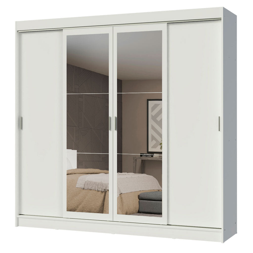 Guarda-Roupa Casal Madesa Austin 4 Portas de Correr com Espelhos 3 Gavetas Branco