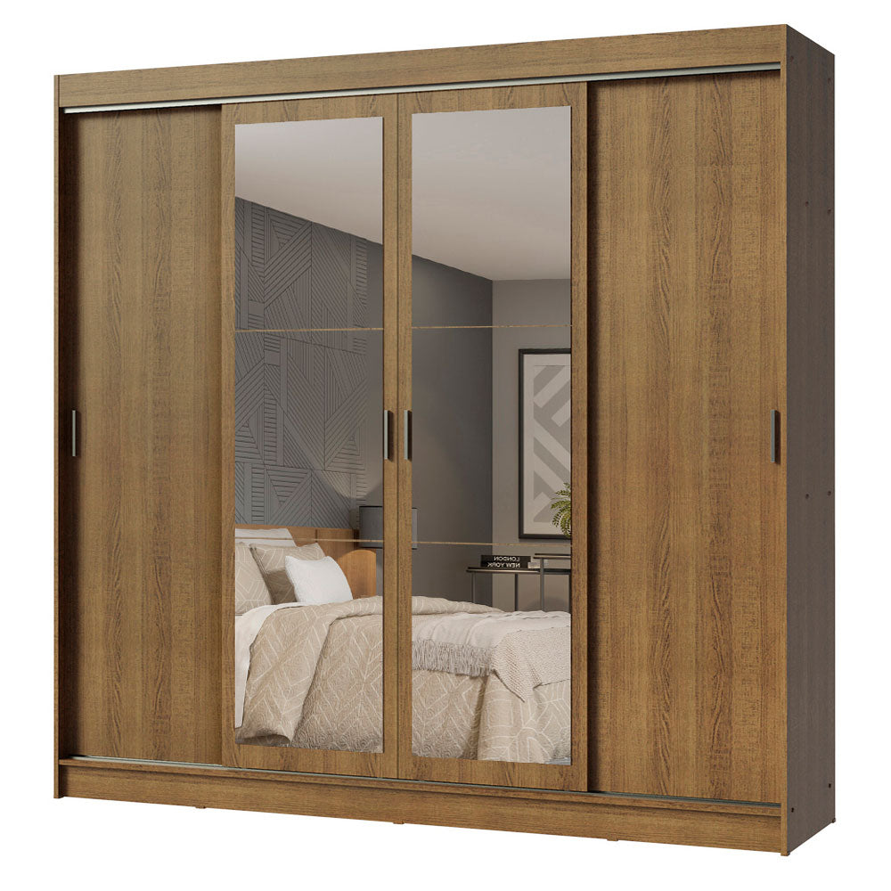 Guarda-Roupa Casal Madesa Austin 4 Portas de Correr com Espelhos 3 Gavetas Rustic