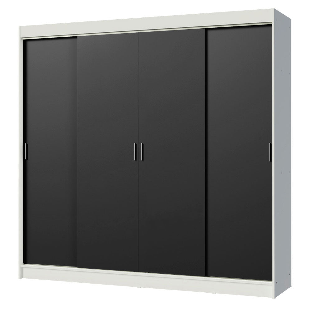 Guarda-Roupa Casal Madesa Austin 4 Portas de Correr 3 Gavetas Branco/Preto