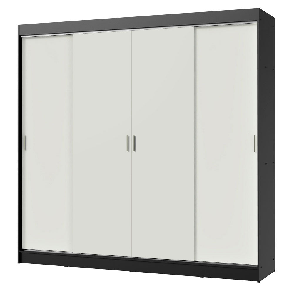 Guarda-Roupa Casal Madesa Austin 4 Portas de Correr 3 Gavetas Preto/Branco