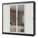 Guarda-Roupa Casal Madesa Austin 4 Portas de Correr com Espelhos 3 Gavetas Preto/Branco