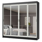 Guarda-Roupa Casal Madesa Austin 4 Portas de Correr de Espelho 3 Gavetas Preto/Branco