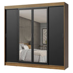 Guarda-Roupa Casal Madesa Austin 4 Portas de Correr com Espelhos 3 Gavetas Rustic/Preto
