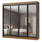 Guarda-Roupa Casal Madesa Austin 4 Portas de Correr de Espelho 3 Gavetas Rustic/Preto