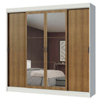 Guarda-Roupa Casal Madesa Austin 4 Portas de Correr com Espelhos 3 Gavetas Branco/Rustic
