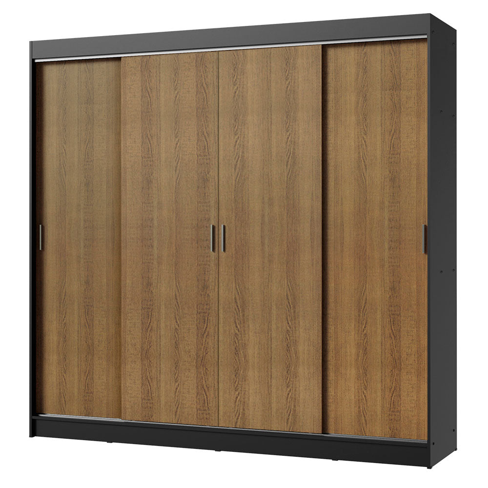 Guarda-Roupa Casal Madesa Austin 4 Portas de Correr 3 Gavetas Preto/Rustic