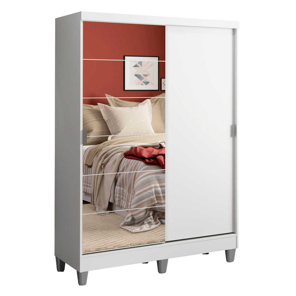 Guarda-Roupa Solteiro Madesa Luke 2 Portas de Correr com Espelho com Pés Branco