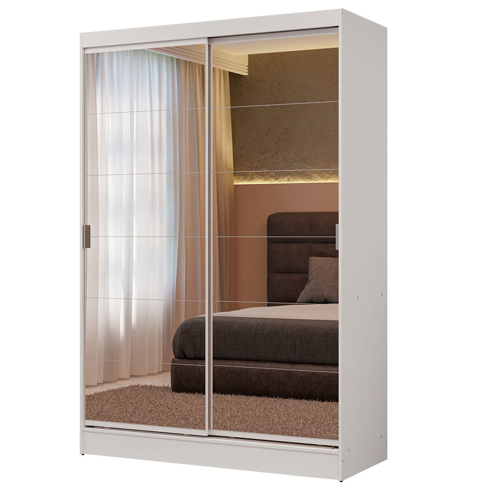 Guarda-Roupa Solteiro Madesa Luke 2 Portas de Correr de Espelho Branco