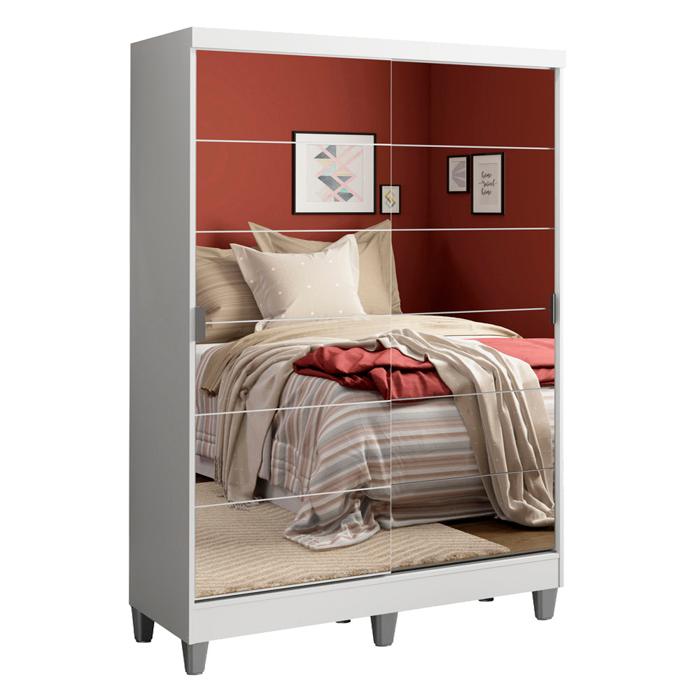 Guarda-Roupa Solteiro Madesa Luke 2 Portas de Correr de Espelho com Pés Branco