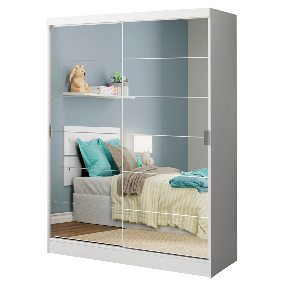 Guarda-Roupa Infantil Madesa Nick 2 Portas de Correr de Espelho Branco