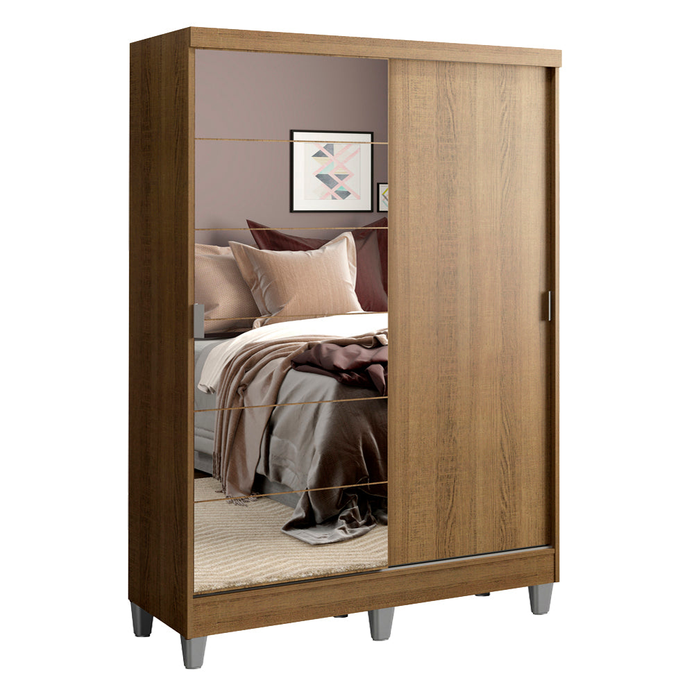 Guarda-Roupa Solteiro Madesa Luke 2 Portas de Correr com Espelho com Pés Rustic