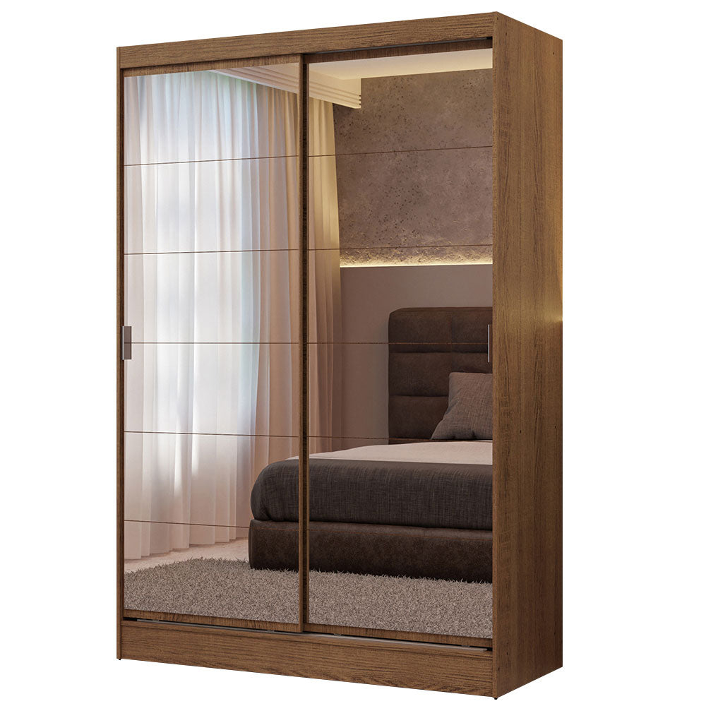 Guarda-Roupa Solteiro Madesa Luke 2 Portas de Correr de Espelho Rustic