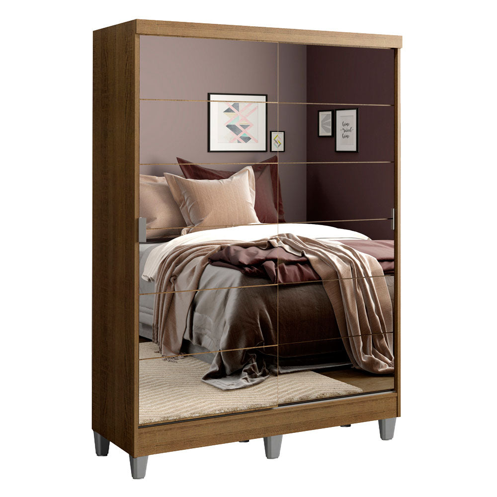 Guarda-Roupa Solteiro Madesa Luke 2 Portas de Correr de Espelho com Pés Rustic