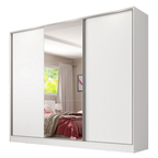 Guarda-Roupa Casal 100% MDF Madesa Royale 3 Portas de Correr com Espelho Branco