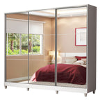 Guarda-Roupa Casal 100% MDF Madesa Royale 3 Portas de Correr de Espelho com Pés Branco