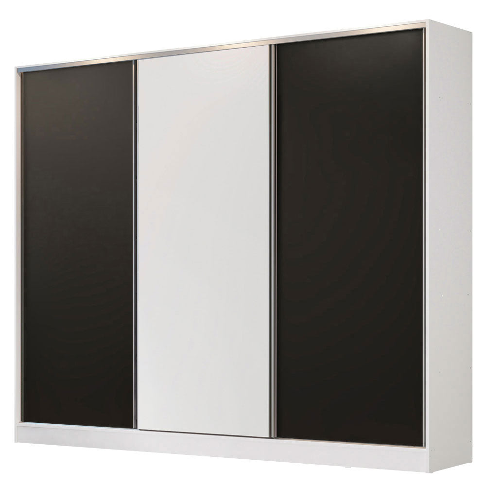 Guarda-Roupa Casal 100% MDF Madesa Royale 3 Portas de Correr Branco/Preto/Branco