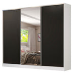 Guarda-Roupa Casal 100% MDF Madesa Royale 3 Portas de Correr com Espelho Branco/Preto