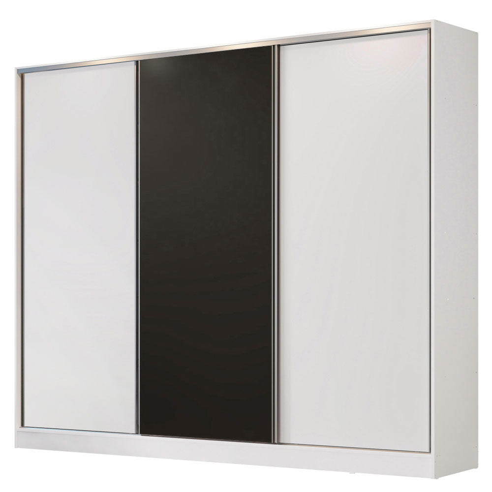 Guarda-Roupa Casal 100% MDF Madesa Royale 3 Portas de Correr Branco/Branco/Preto