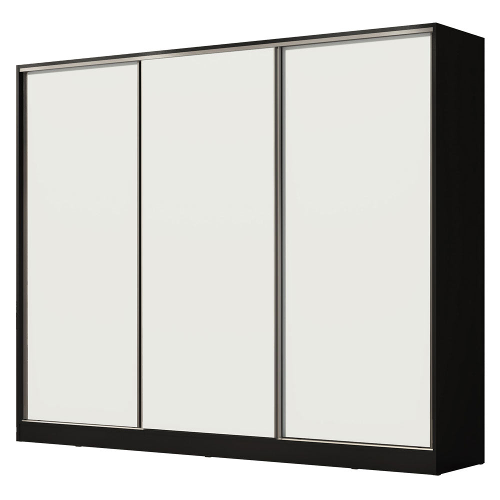 Guarda-Roupa Casal 100% MDF Madesa Royale 3 Portas de Correr Preto/Branco