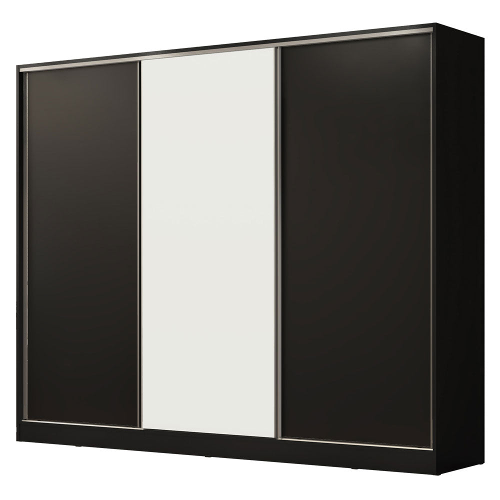 Guarda-Roupa Casal 100% MDF Madesa Royale 3 Portas de Correr Preto/Preto/Branco