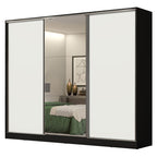 Guarda-Roupa Casal 100% MDF Madesa Royale 3 Portas de Correr com Espelho Preto/Branco