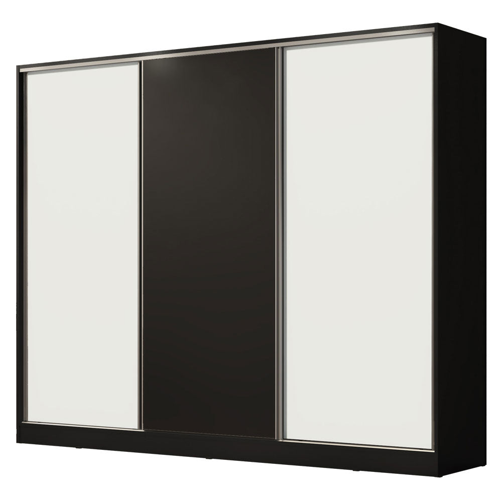 Guarda-Roupa Casal 100% MDF Madesa Royale 3 Portas de Correr Preto/Branco/Preto