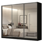 Guarda-Roupa Casal 100% MDF 3 Portas de Correr de Espelho Preto Madesa Royale