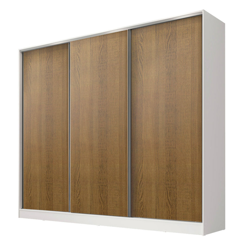 Guarda-Roupa Casal 100% MDF Madesa Royale 3 Portas de Correr Branco/Rustic