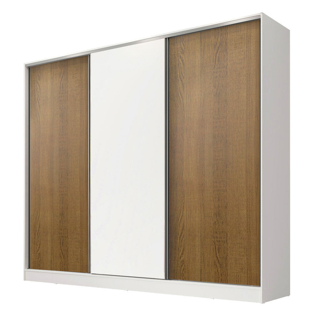 Guarda-Roupa Casal 100% MDF Madesa Royale 3 Portas de Correr Branco/Rustic/Branco