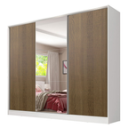 Guarda-Roupa Casal 100% MDF 3 Portas de Correr com Espelho Branco/Rustic Madesa Royale