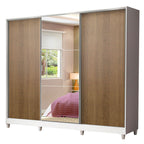 Guarda-Roupa Casal 100% MDF Madesa Royale 3 Portas de Correr com Espelho com Pés Branco/Rustic