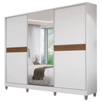 Guarda-Roupa Casal 100% MDF com Pés 3 Portas 1 Espelho Branco Malta Madesa