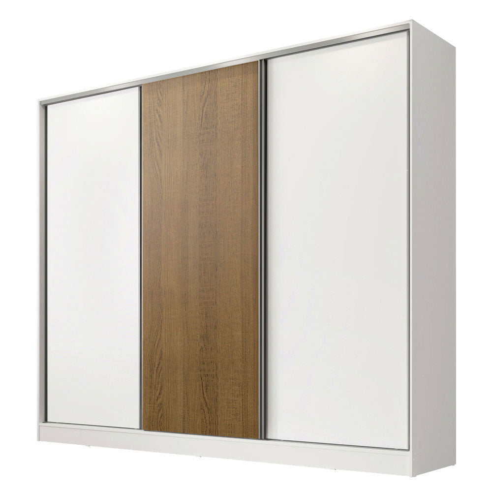 Guarda-Roupa Casal 100% MDF Madesa Royale 3 Portas de Correr Branco/Branco/Rustic