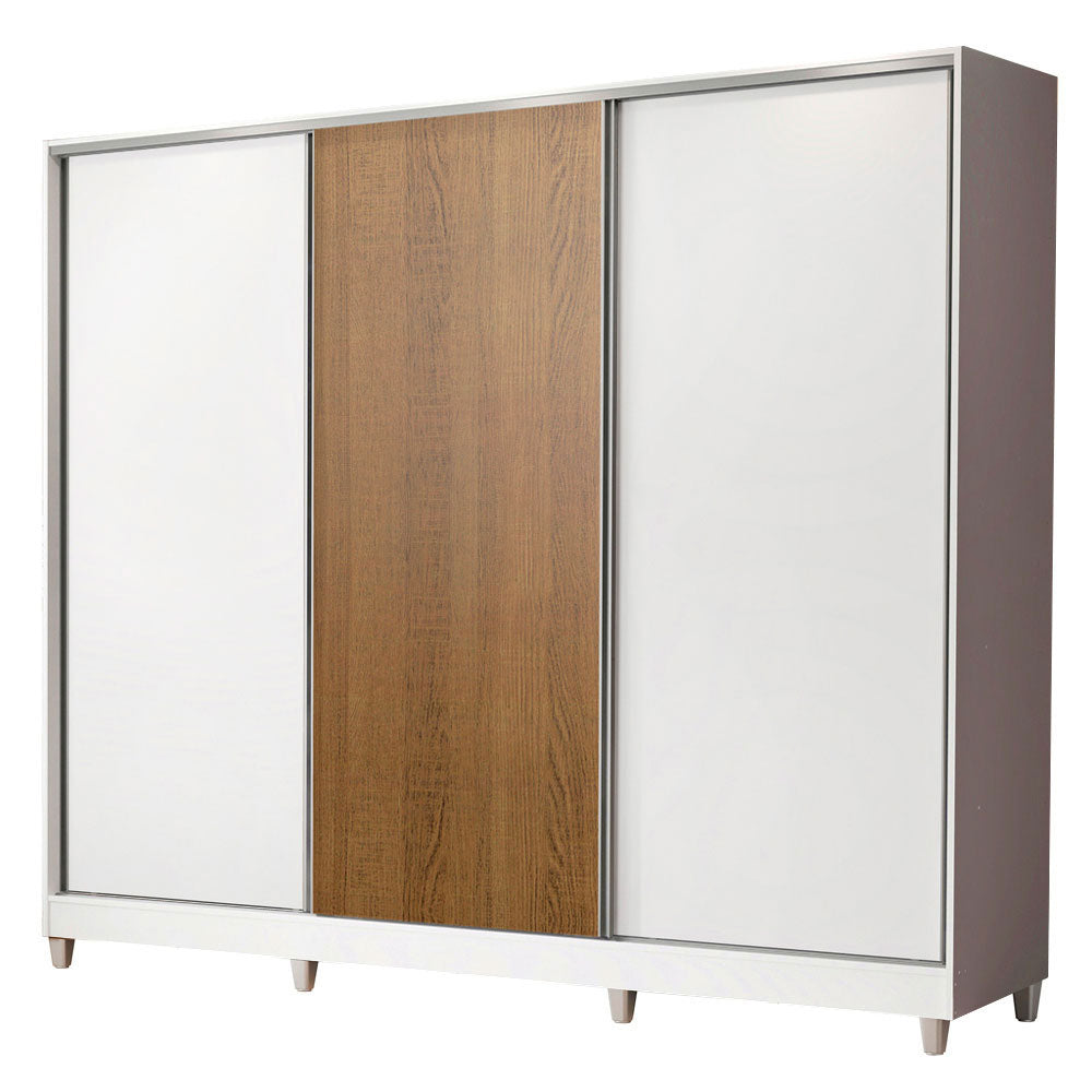 Guarda-Roupa Casal 100% MDF Madesa Royale 3 Portas de Correr com Pés Branco/Branco/Rustic