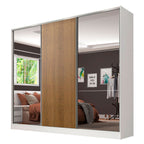 Guarda-Roupa Casal 100% MDF Madesa Royale 3 Portas de Correr com Espelhos Branco/Rustic