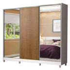 Guarda-Roupa Casal 100% MDF Madesa Royale 3 Portas de Correr com Espelhos com Pés Branco/Rustic