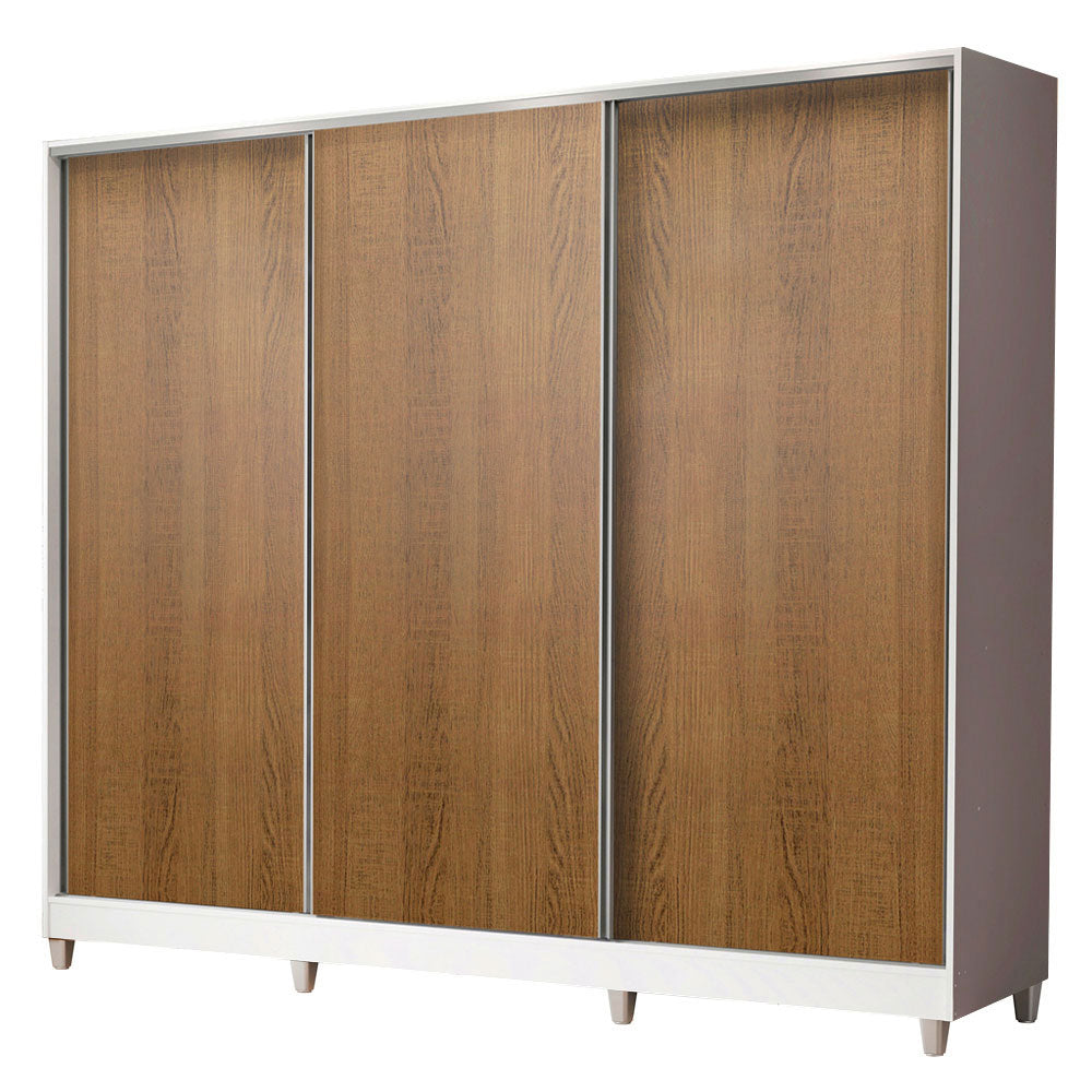 Guarda-Roupa Casal 100% MDF Madesa Royale 3 Portas de Correr com Pés Branco/Rustic